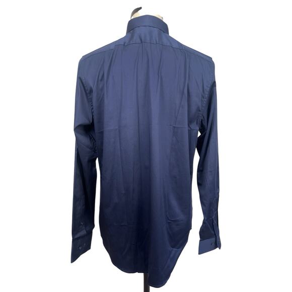 NWT Dstrct & Row Mens Medium Slim Fit Button Front Navy Blue Long Sleeve Shirt - Picture 3 of 8